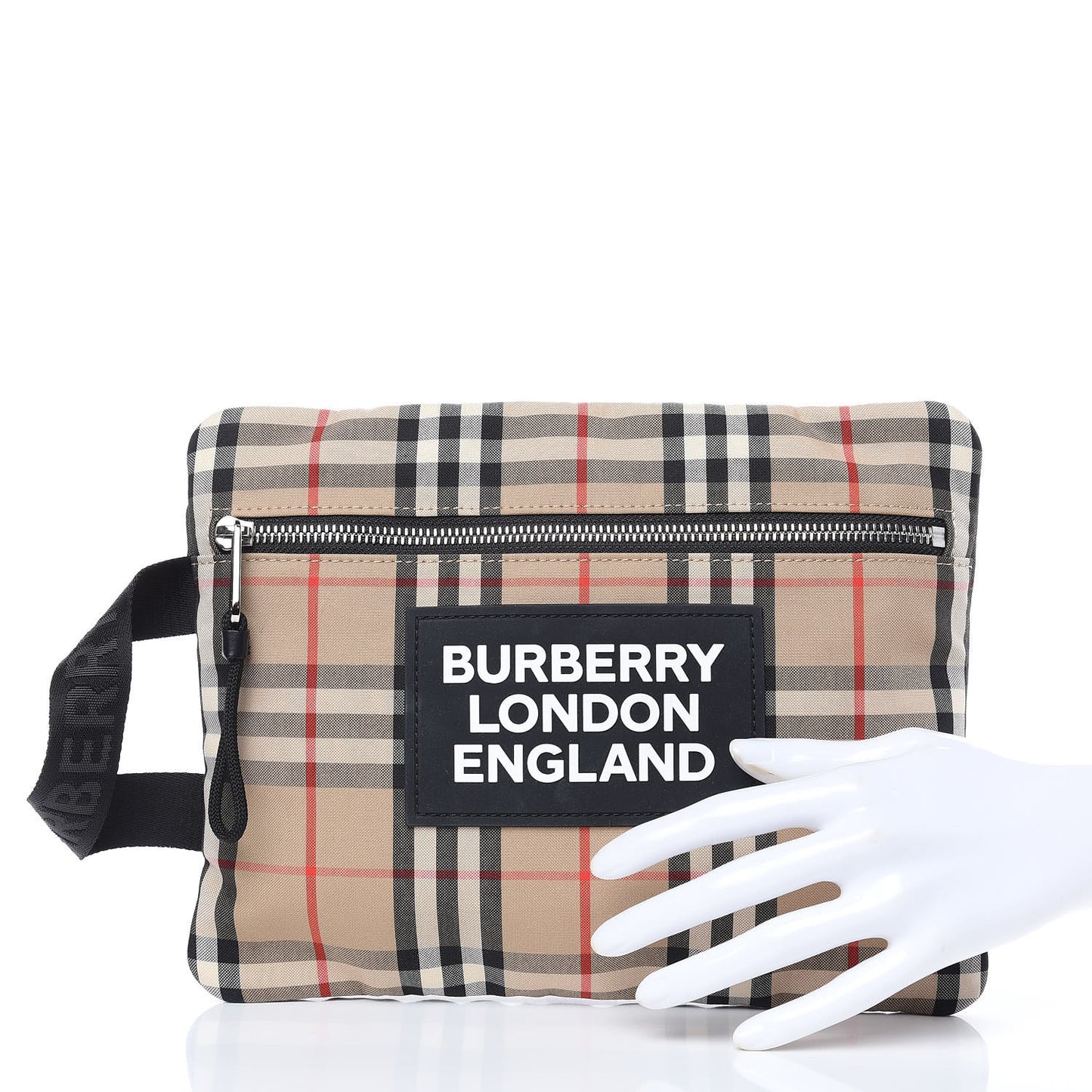 Nylon Vintage Check Logo Print Portrait Pouch Archive Beige