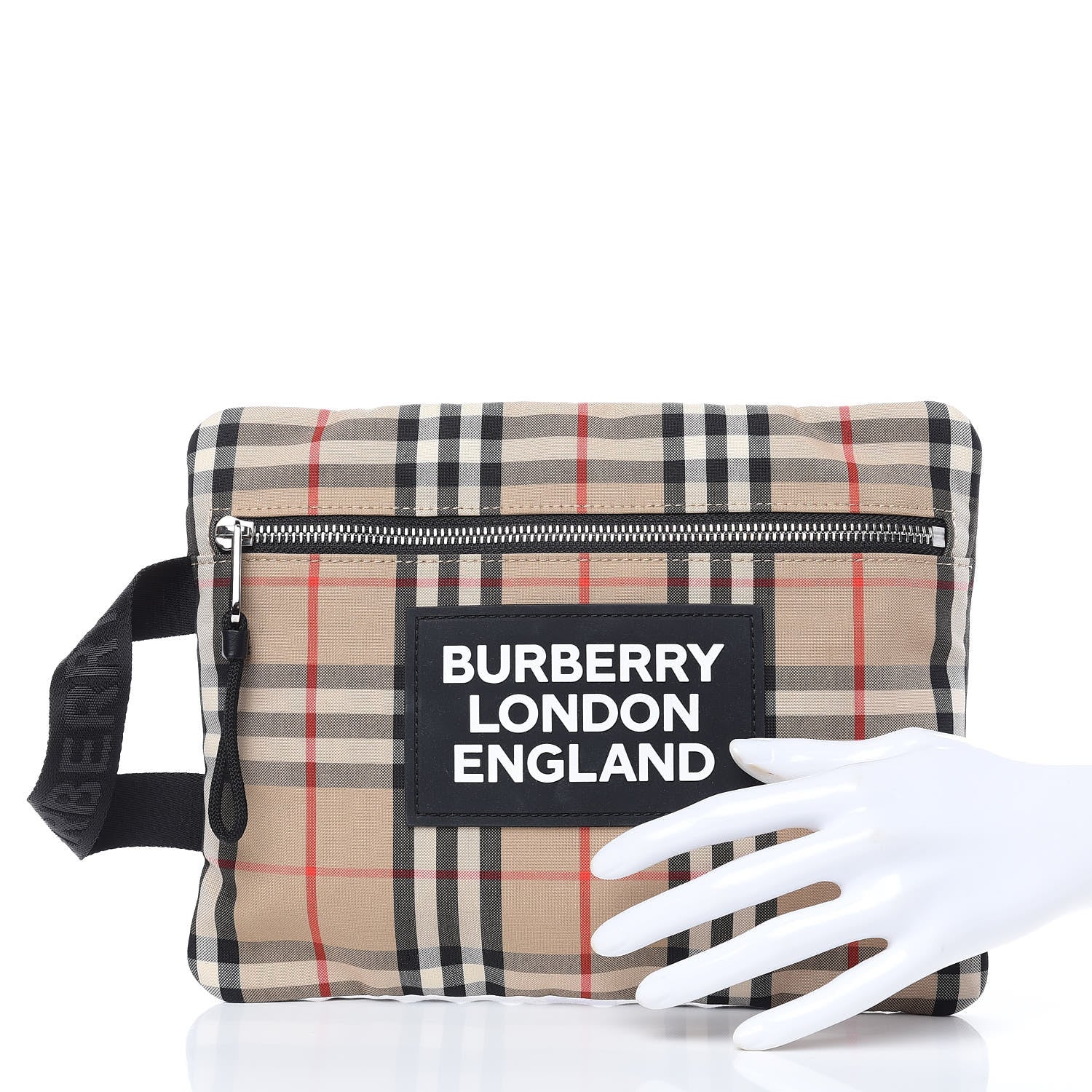 Burberry Nylon Vintage Check Logo Print Portrait Pouch Archive Beige 2 of 7