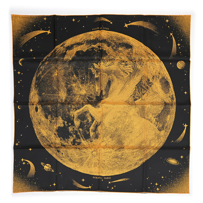 Hermes Silk Clair De Lune Double Face Scarf 90 Black Jaune D'Or Bleu 1 of 6