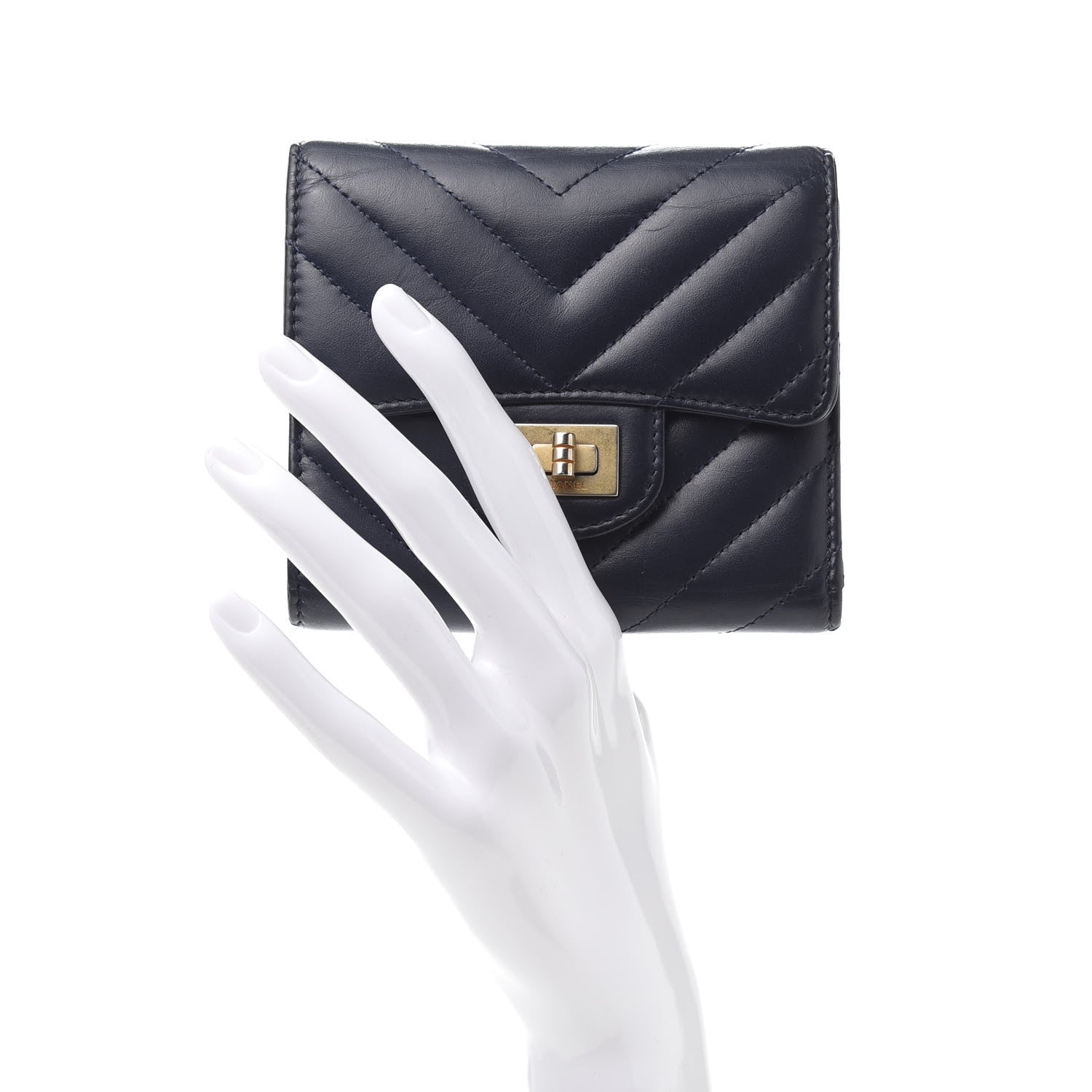 Chanel Calfskin Chevron Quilted 2.55 Reissue Compact Flap Wallet Dark Blue 2 of 9