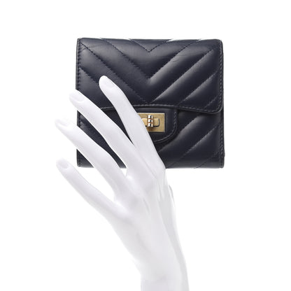 Chanel Calfskin Chevron Quilted 2.55 Reissue Compact Flap Wallet Dark Blue 2 of 9