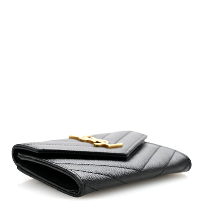 Saint Laurent Grain De Poudre Matelasse Chevron Small Monogram Envelope Wallet Black 4 of 11