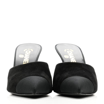 Chanel Suede Grosgrain Cap Toe Pearl Mule 39.5 Black 2 of 10