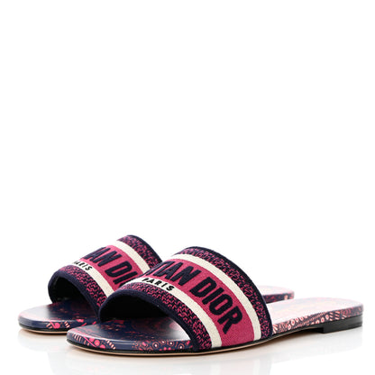 Christian Dior Canvas Embroidered Animals Dway Mules Slide Sandals 37 Deep Blue Fuchsia 5 of 18