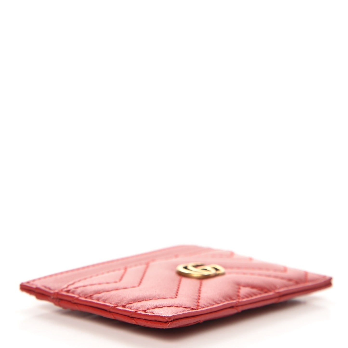 Calfskin Matelasse GG Marmont Card Holder Hibiscus Red