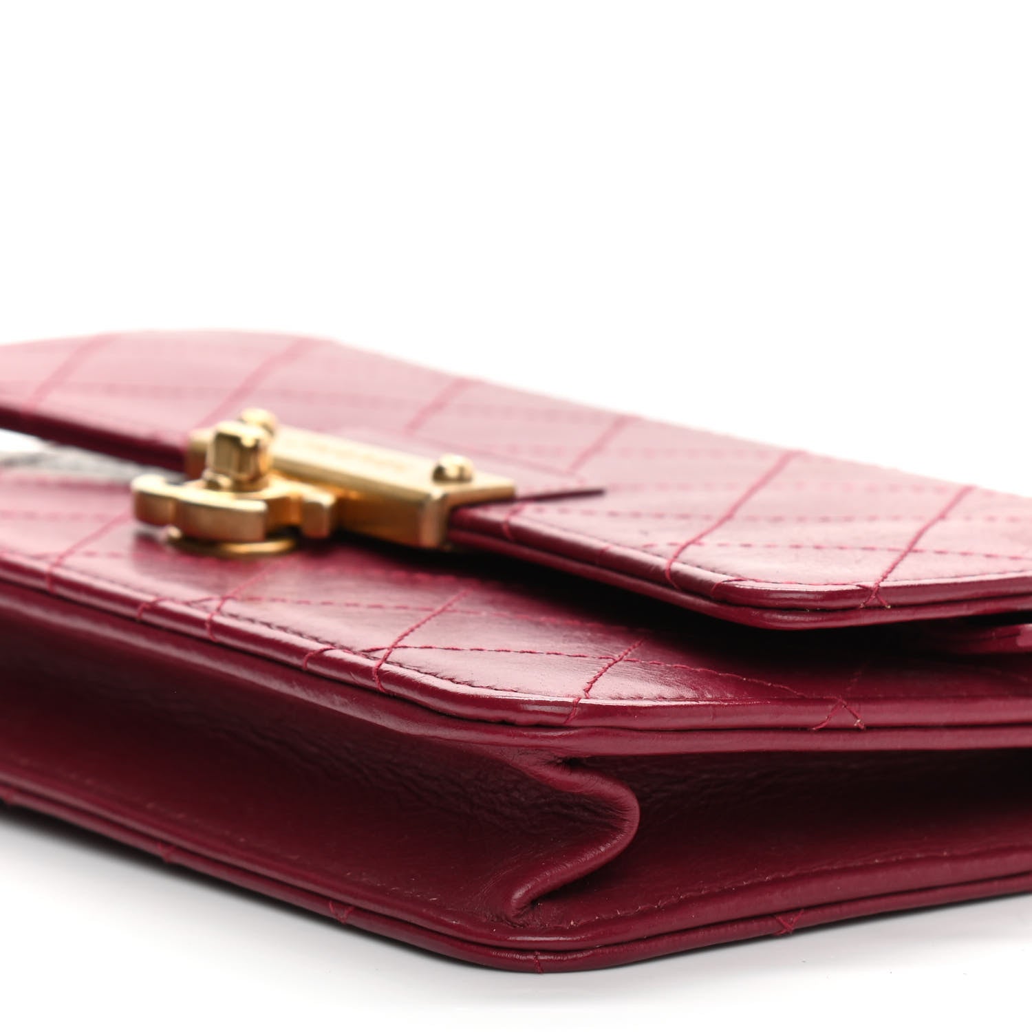 Chanel Goatskin Stitched Golden CC Wallet on Chain WOC Dark Red 11 of 13