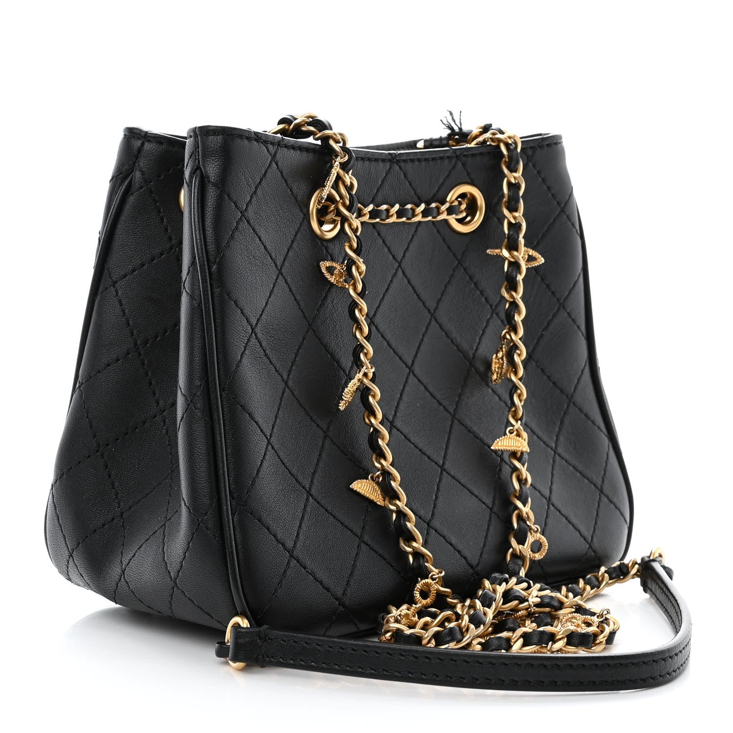 Chanel Calfskin Stitched Small Egyptian Amulet Drawstring Bag Black 3 of 12