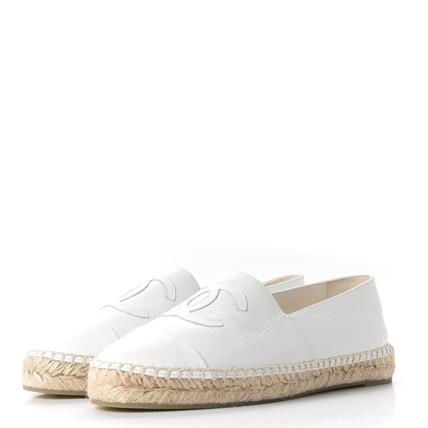 Chanel Distressed Patent CC Espadrilles 39 White 2 of 11