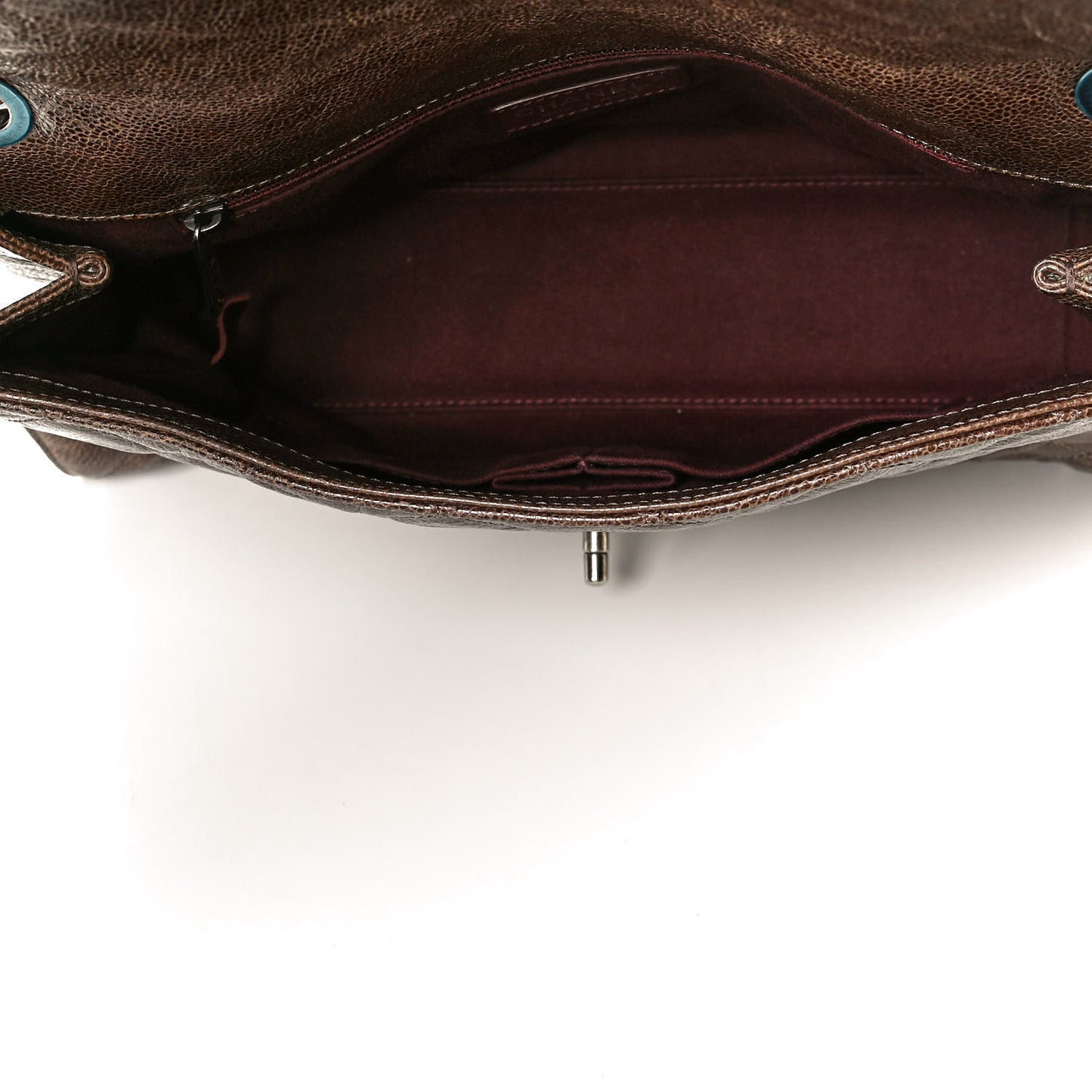Crumpled Grained Calfskin Jumbo CC Crave Flap Brown