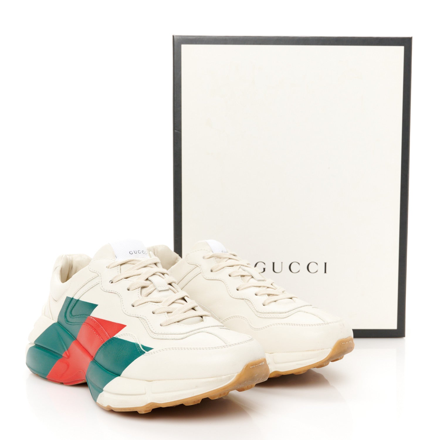 Gucci Calfskin Web Printed Mens Rhyton Sneakers 8 Mystic White 12 of 12
