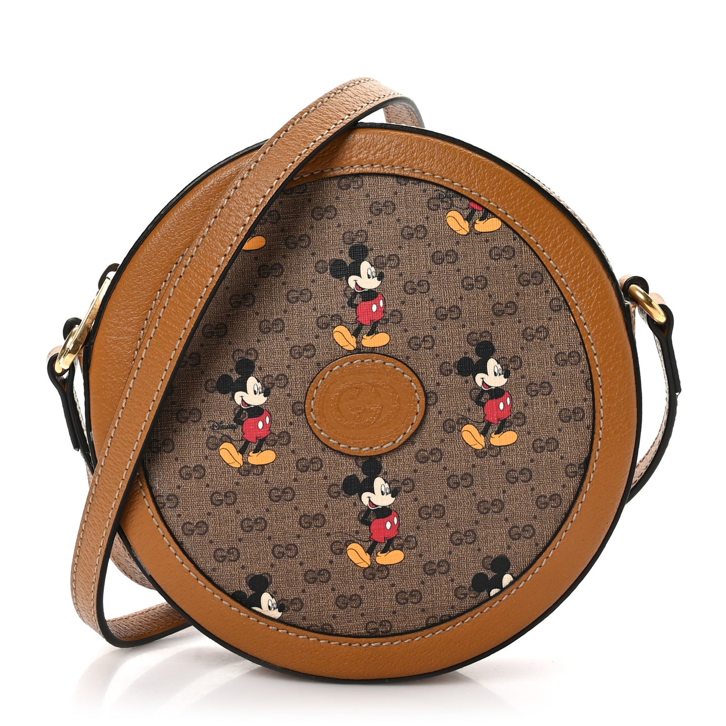 X DISNEY Mini Vintage GG Supreme Monogram Mickey Mouse Round Shoulder Bag Beige Vintage Sun Oil