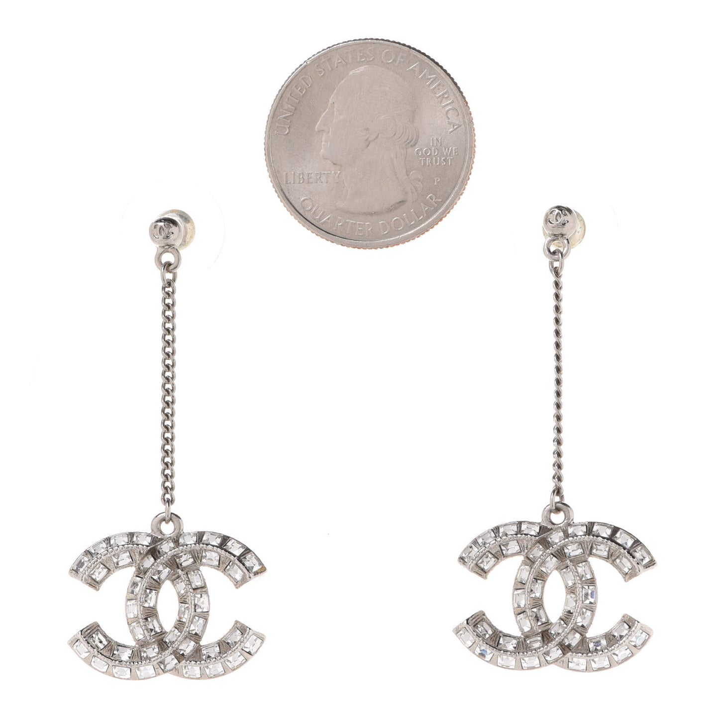 Baguette Crystal CC Drop Earrings Silver