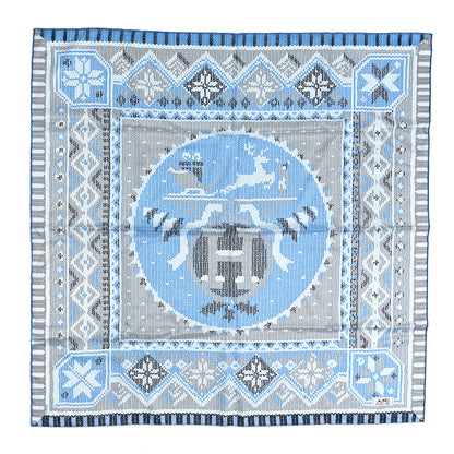 Hermes Silk Au Coin Du Feu Scarf 90 Clair Ciel Blanc 2 of 12