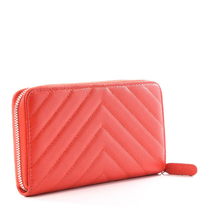 Chanel Caviar Chevron Quilted Small Zip Around Wallet Red 2 of 14