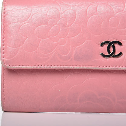 Chanel Lambskin Embossed Camellia Large Gusset Flap Wallet Pink 11 of 20