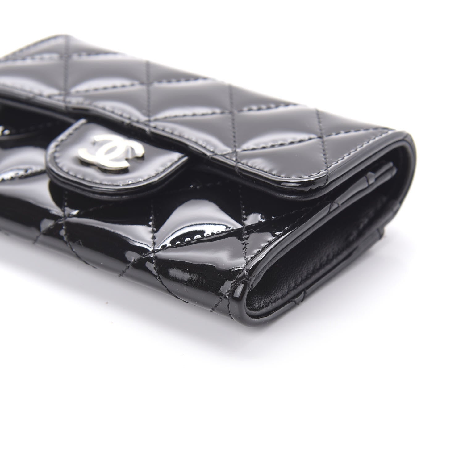 Chanel Patent Quilted Flap Card Holder Wallet Black 7 of 12