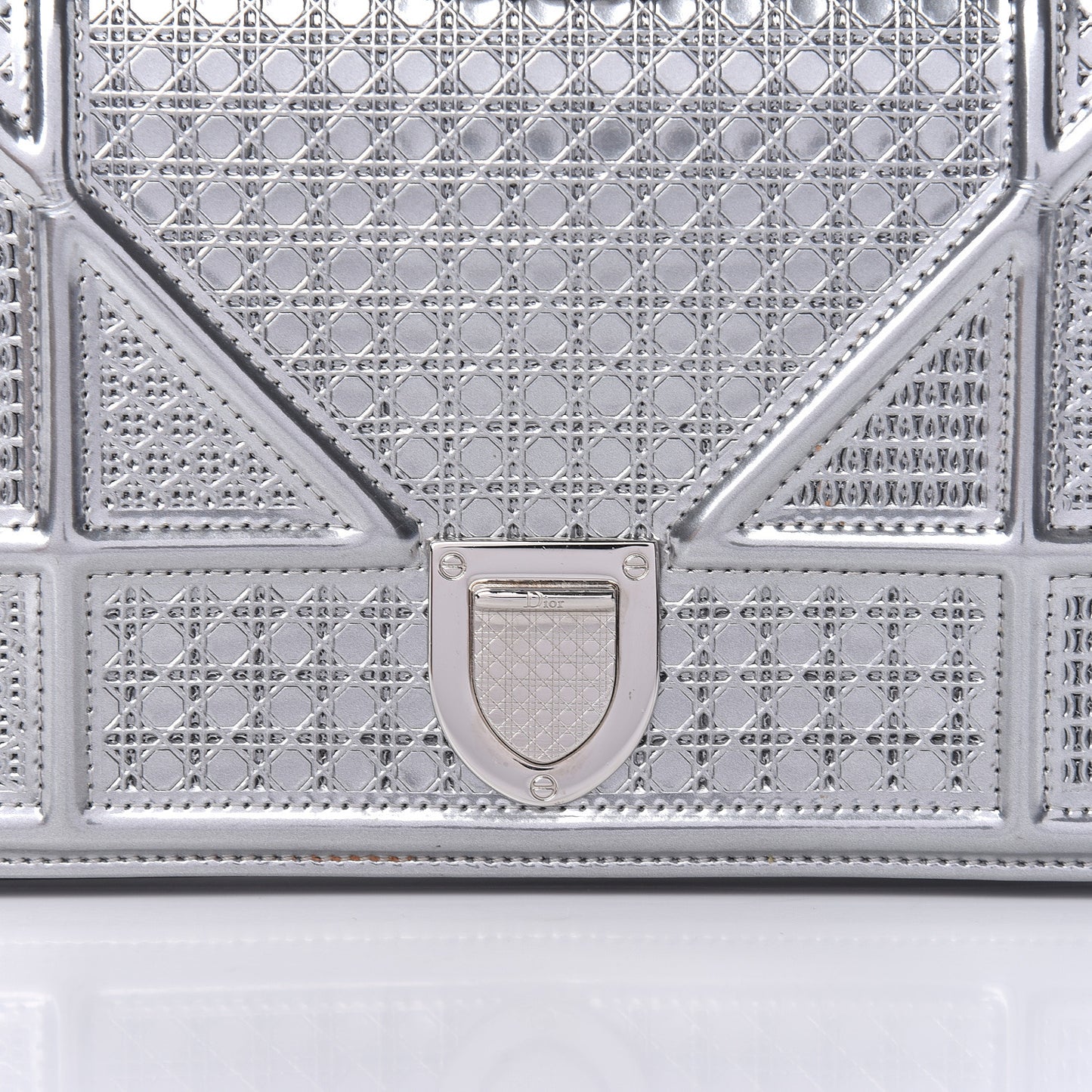 Metallic Patent Micro-Cannage Diorama Wallet on Chain Pouch Silver