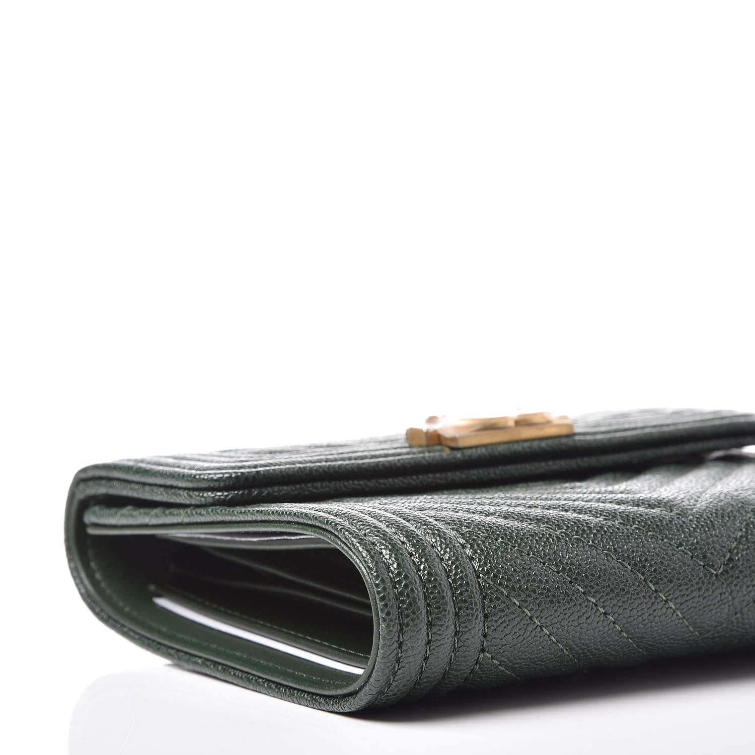 Chanel Caviar Chevron Quilted Boy Compact Wallet Dark Green 5 of 12