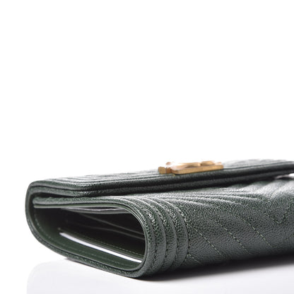 Chanel Caviar Chevron Quilted Boy Compact Wallet Dark Green 5 of 12