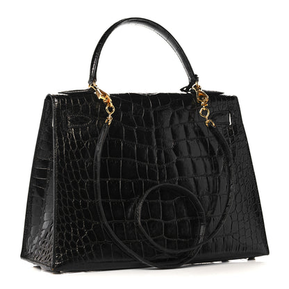 Hermes Shiny Alligator Kelly Sellier 28 Black 2 of 20
