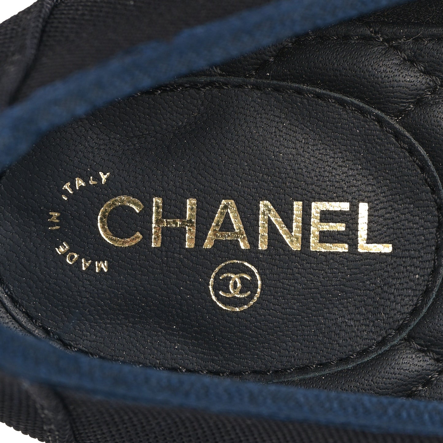 Iridescent Lambskin Fabric CC Mocassins 37.5 Gold Black