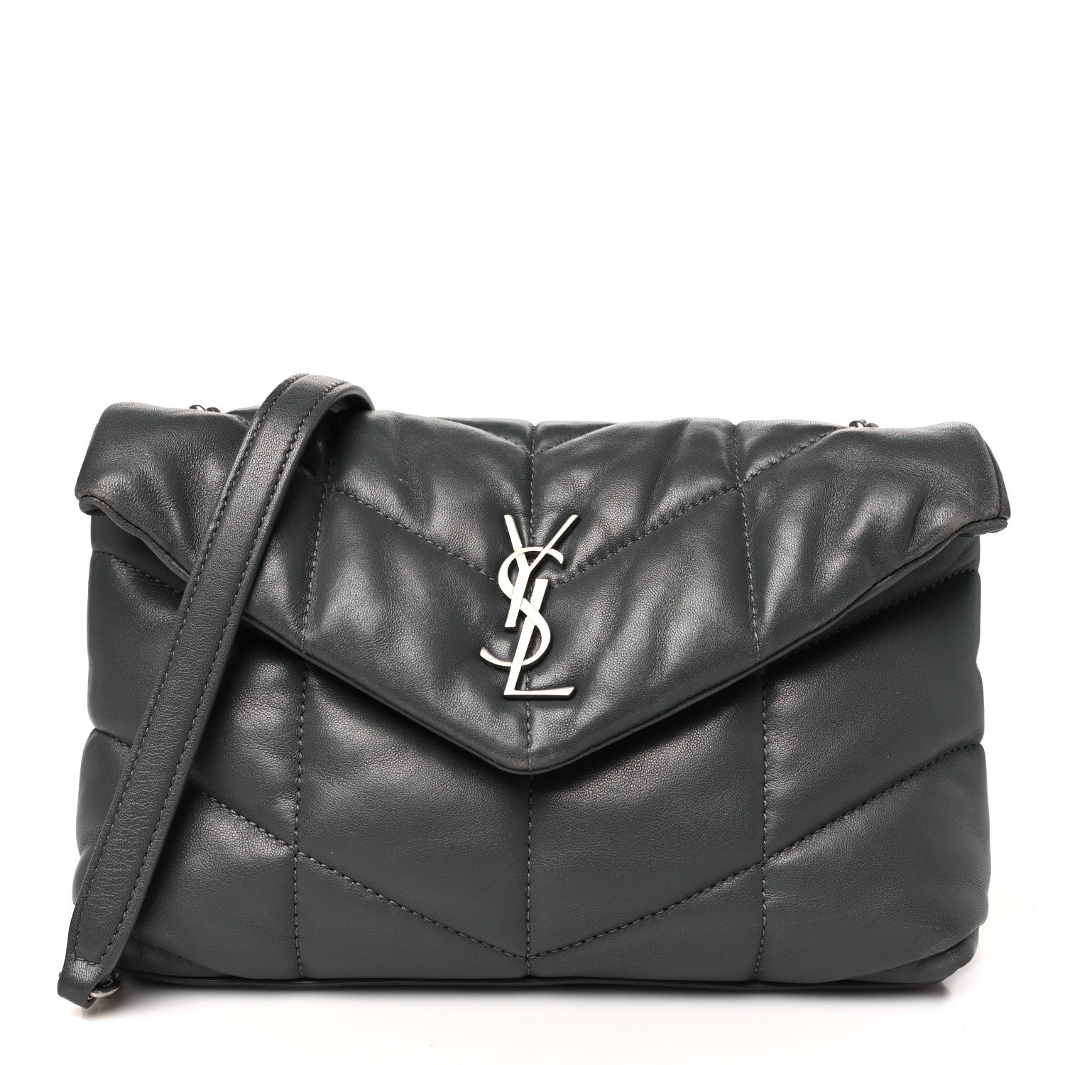 Saint Laurent Lambskin Quilted Toy Loulou Puffer Monogram Chain Satchel Storm 1 of 10