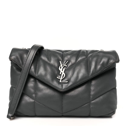 Saint Laurent Lambskin Quilted Toy Loulou Puffer Monogram Chain Satchel Storm 1 of 10