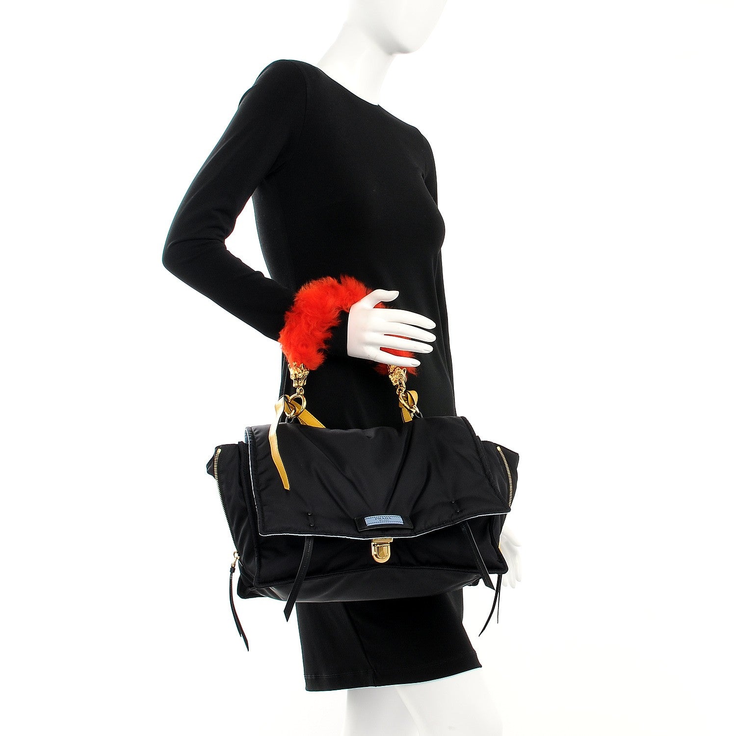 Prada Tessuto Nylon Shearling Etiquette Flap Nero Black Soleil 2 of 7