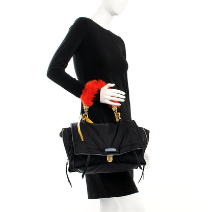 Prada Tessuto Nylon Shearling Etiquette Flap Nero Black Soleil 2 of 7