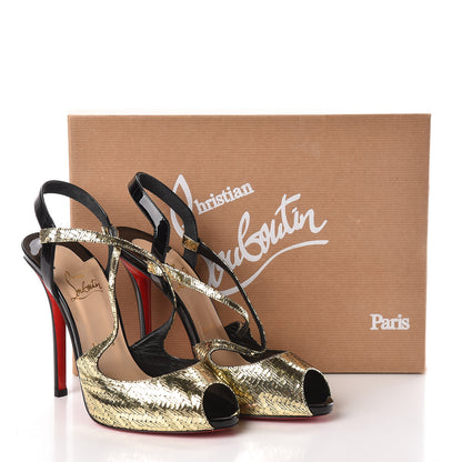 Christian Louboutin Patent Metal Chevron Cross Street 120 Sandals 38 Champagne Black 8 of 8