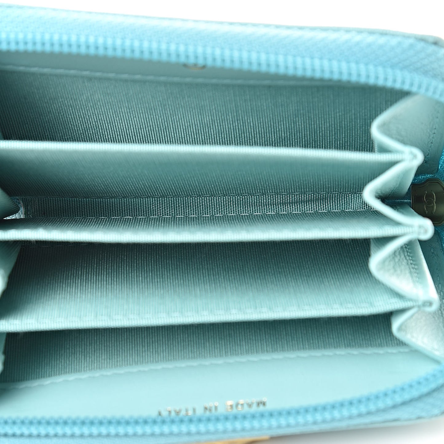 Caviar Quilted Boy Zip Around Coin Purse Wallet Light Blue