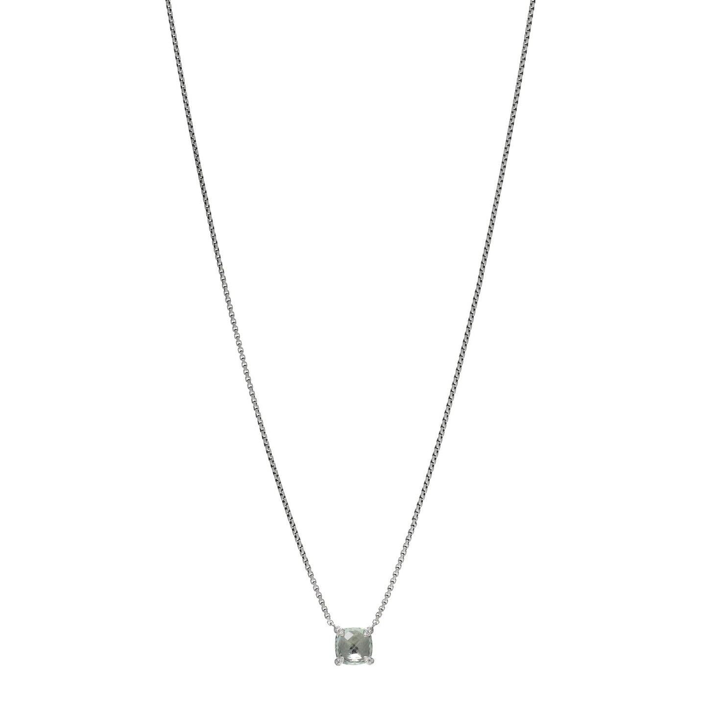 Sterling Silver Diamond Prasiolite 9mm Petite Chatelaine Pendant Necklace