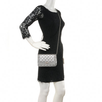 Chanel Metallic Calfskin Quilted Boy Wallet On Chain WOC Silver 2 of 8