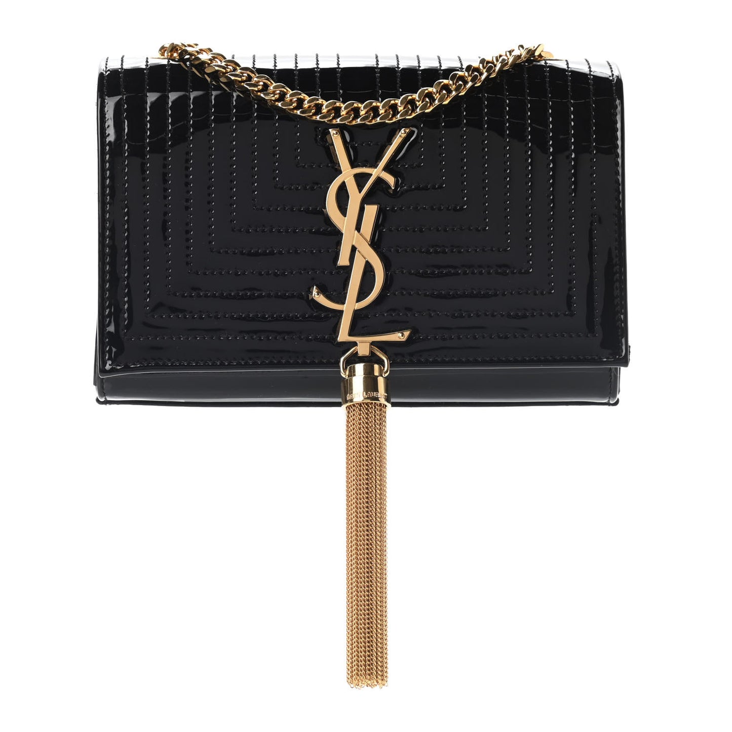 Patent Quilted Small Classic Monogram Kate Tassel Satchel Black