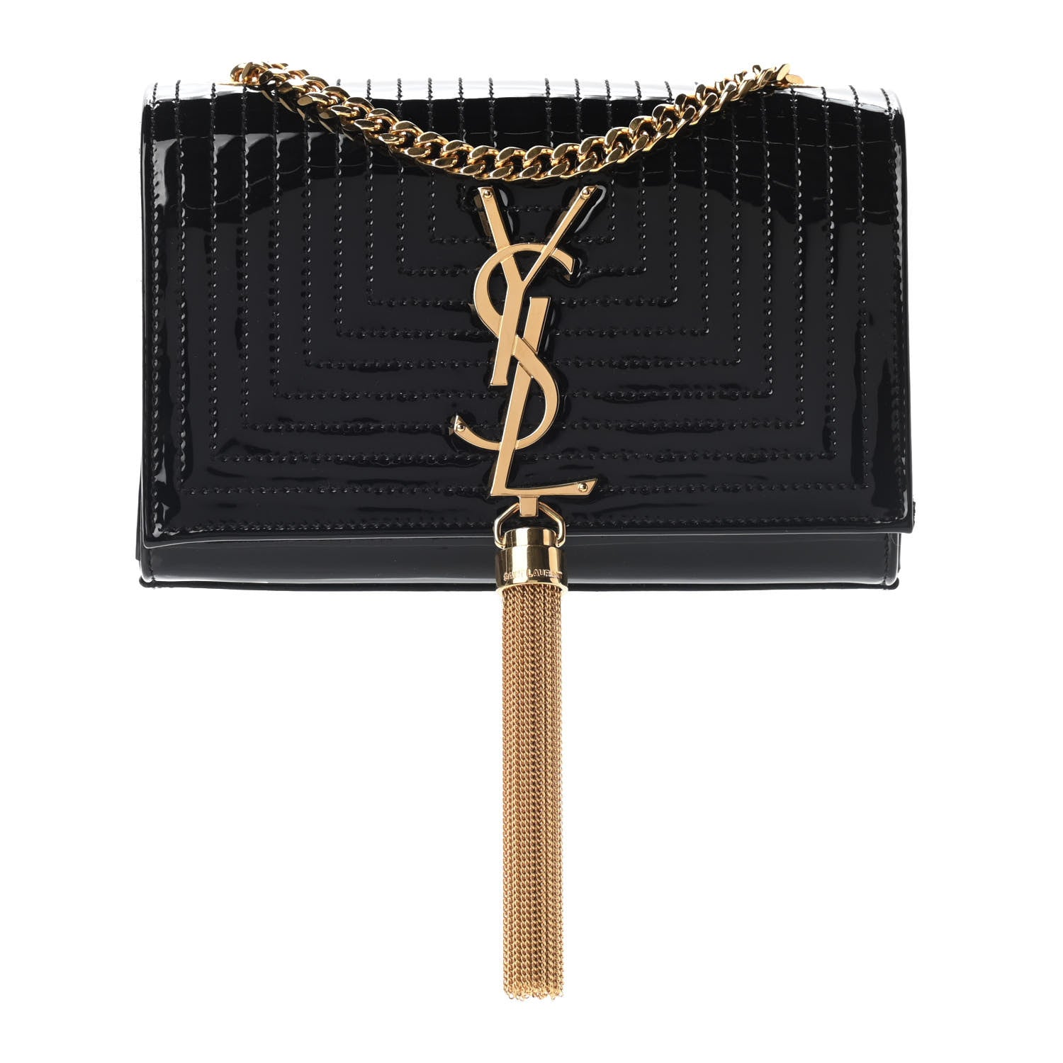 Saint Laurent Patent Quilted Small Classic Monogram Kate Tassel Satchel Black 1 of 7