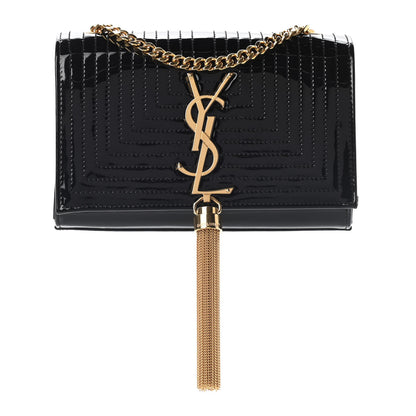Saint Laurent Patent Quilted Small Classic Monogram Kate Tassel Satchel Black 1 of 7