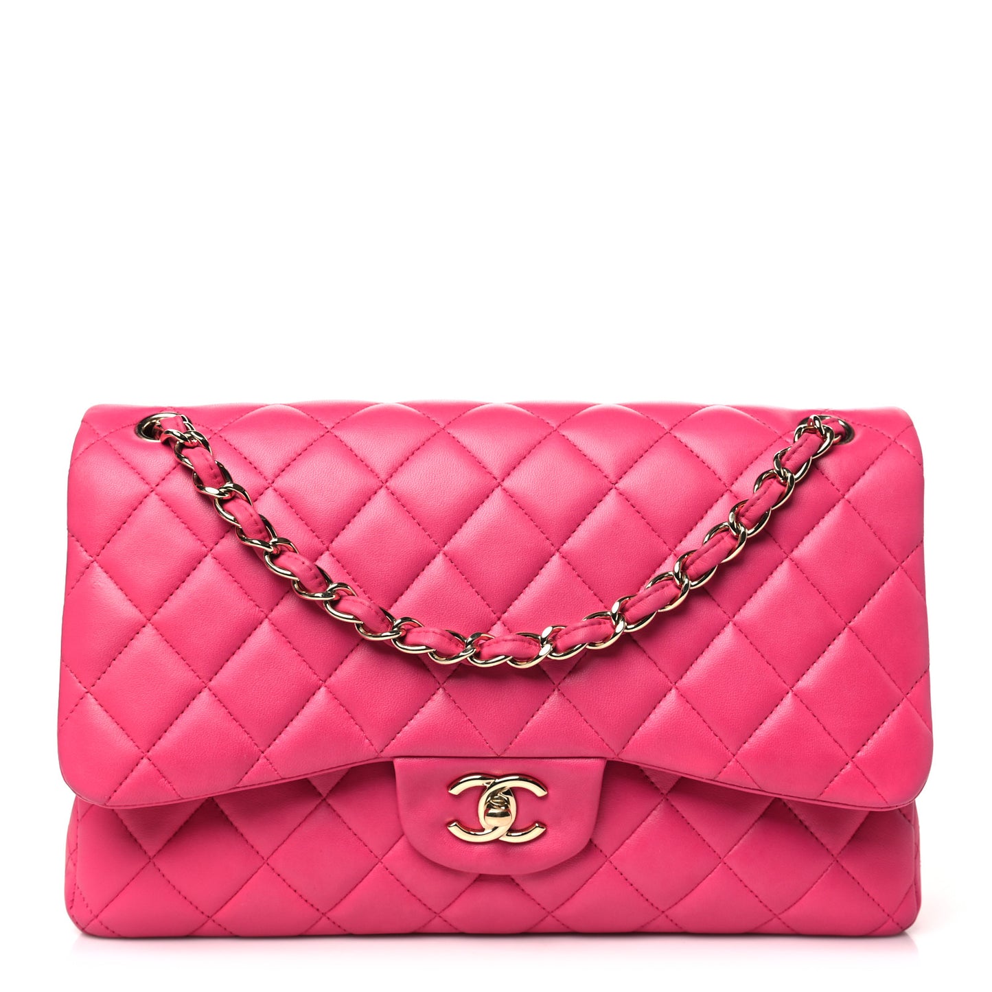Lambskin Quilted Jumbo Double Flap Dark Pink