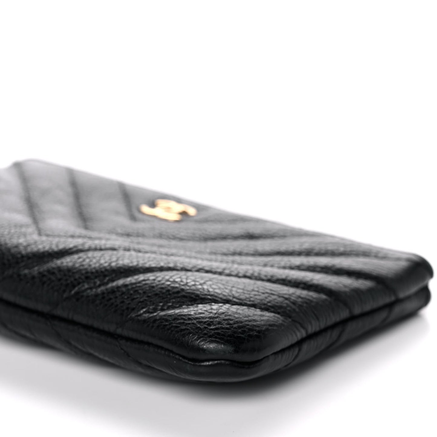 Crumpled Calfskin Chevron Quilted Small Cosmetic Case Black