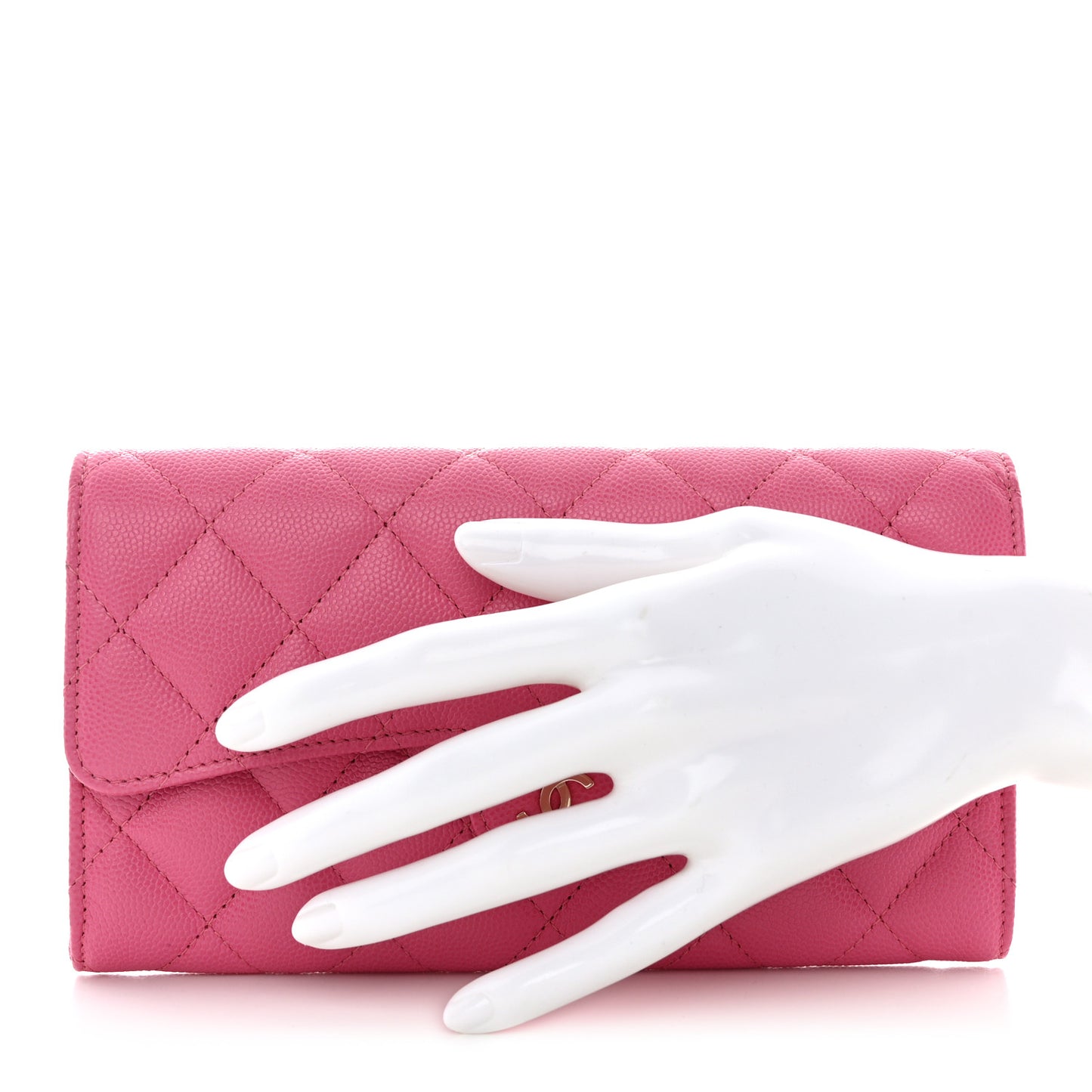 Caviar Quilted Large Gusset Flap Wallet Pink