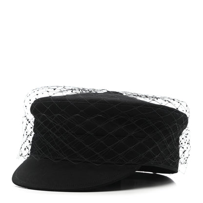 Christian Dior Cotton Canvas Arty Cap with Veil 58 Black 1 of 9