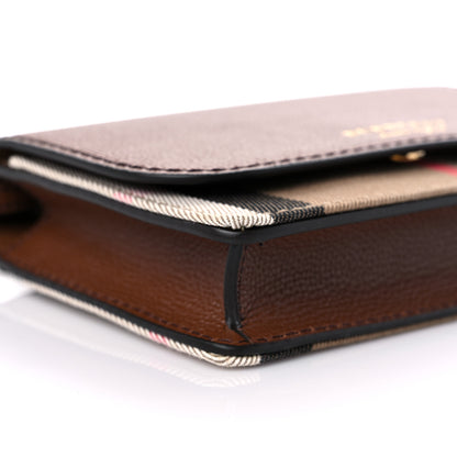 Burberry Grained Calfskin House Check Tartan Mix Hampshire Wallet On Chain Tan 8 of 11