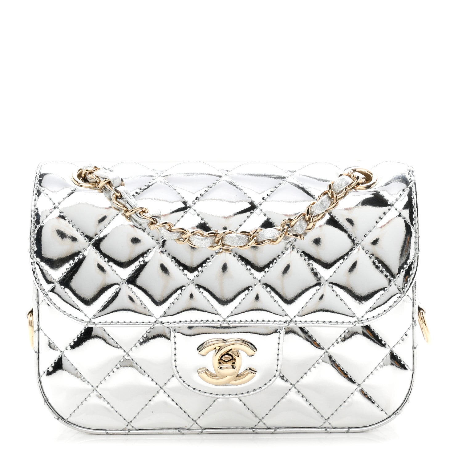 Chanel Mirror Calfskin Metallic Calfskin Quilted Hollywood Boulevard Mini Flap With Star Coin Purse Silver 1 of 11