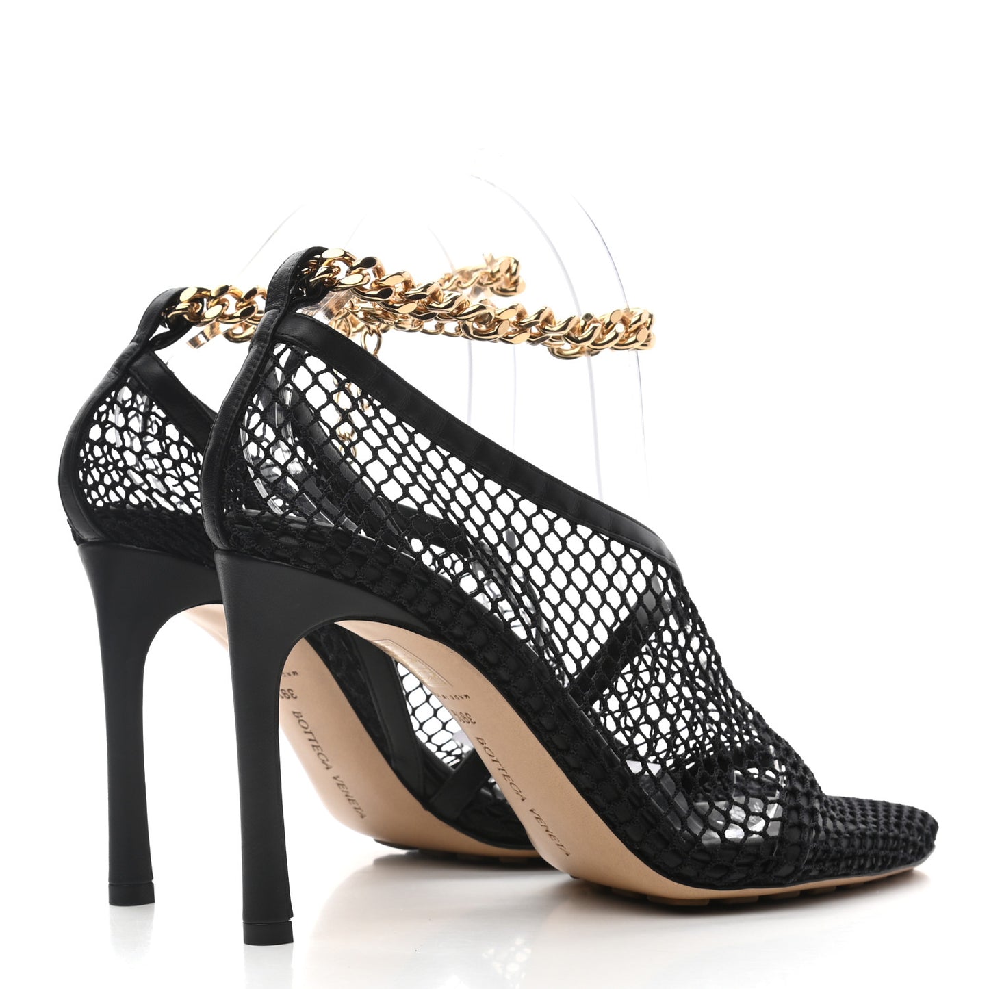 Mesh Nappa Chunky Chain Sandals 39.5 Black