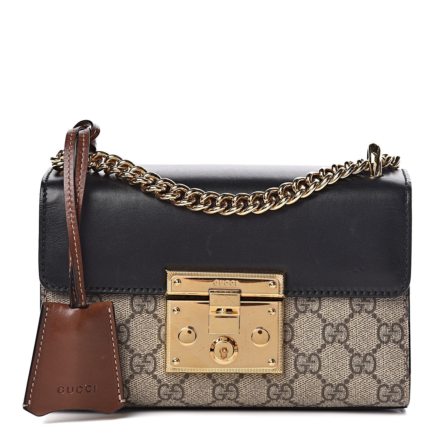 Gucci GG Supreme Monogram Calfskin Small Padlock Shoulder Bag Beige Black Cuir 1 of 15