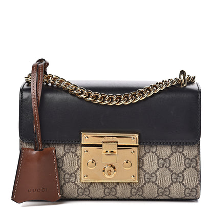 Gucci GG Supreme Monogram Calfskin Small Padlock Shoulder Bag Beige Black Cuir 1 of 15