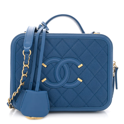 Chanel Caviar Quilted Medium CC Filigree Vanity Case Dark Blue 1 of 11