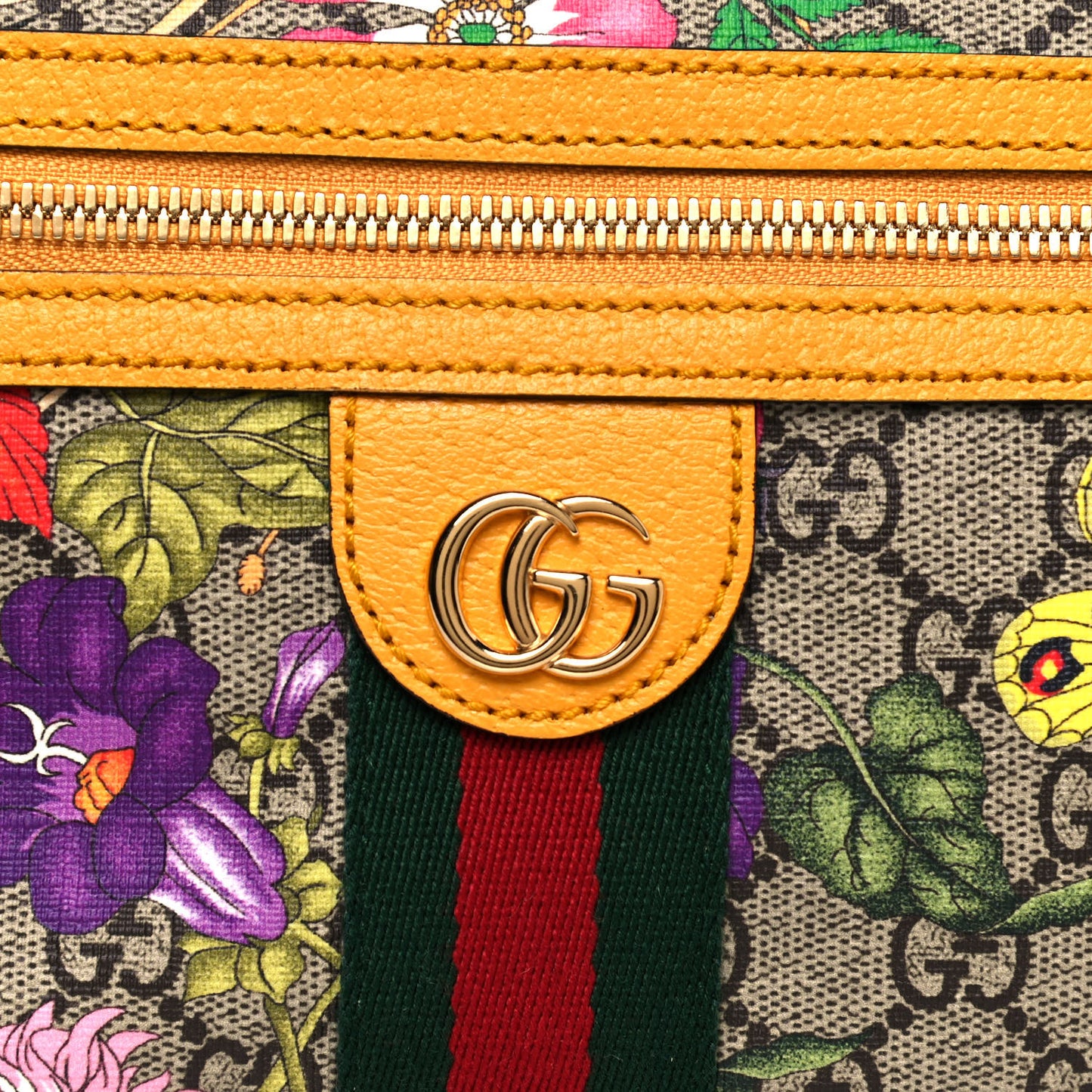 GG Supreme Monogram Flora Medium Ophidia Belt Bag Beige Multicolor Crop