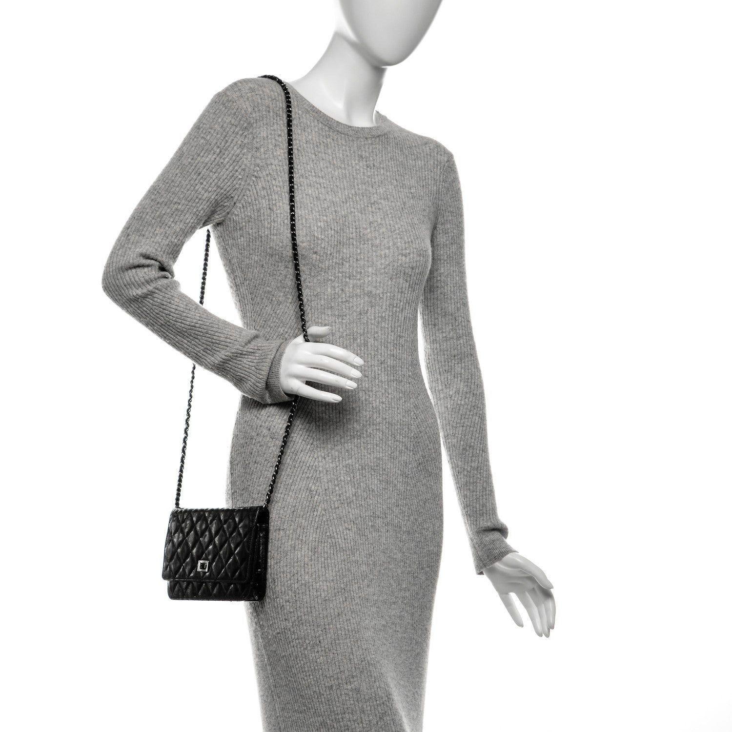 Chanel Aged Calfskin Striped Reissue Wallet On Chain WOC Black 2 of 8