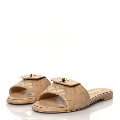 Chanel Lambskin Quilted CC Turnlock Sandals 36 Beige 3 of 9