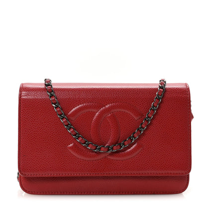 Chanel Caviar Timeless CC Wallet On Chain WOC Red 1 of 11